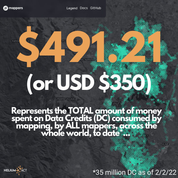 Total amount of money spent on DC for all mappers and all mapping of the Helium network done to date
